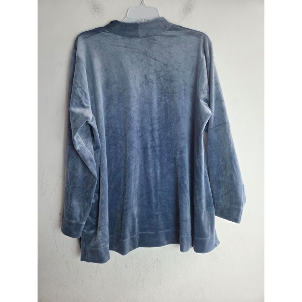 J.Jill Pure Jill Blue Grey V-Neck Velvet & Satin Trim Long Sleeve Blouse XLP - Picture 2 of 7